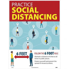 NMC - "COVID 19 - Practice Social Distancing", 18" Wide x 24" High, Paper Safety Sign - Industrial Tool & Supply