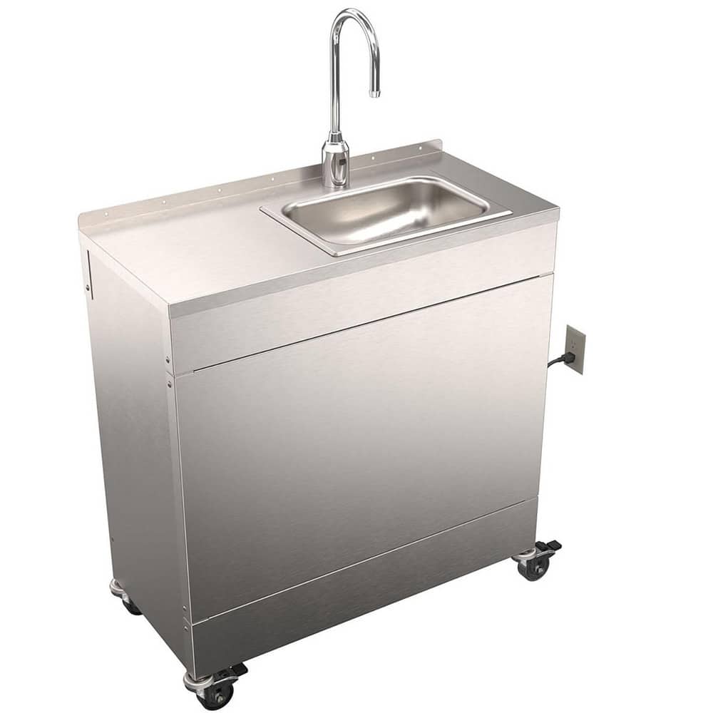 Sinks; Type: Portable; Outside Length: 35 in; Outside Length: 35 in; Mounting Location: Portable; Outside Width: 16.500; Number Of Bowls: 1; Outside Height: 37.5 in; Material: Type 304 Stainless Steel; Faucet Included: Yes; Faucet Type: Sensor Gooseneck;