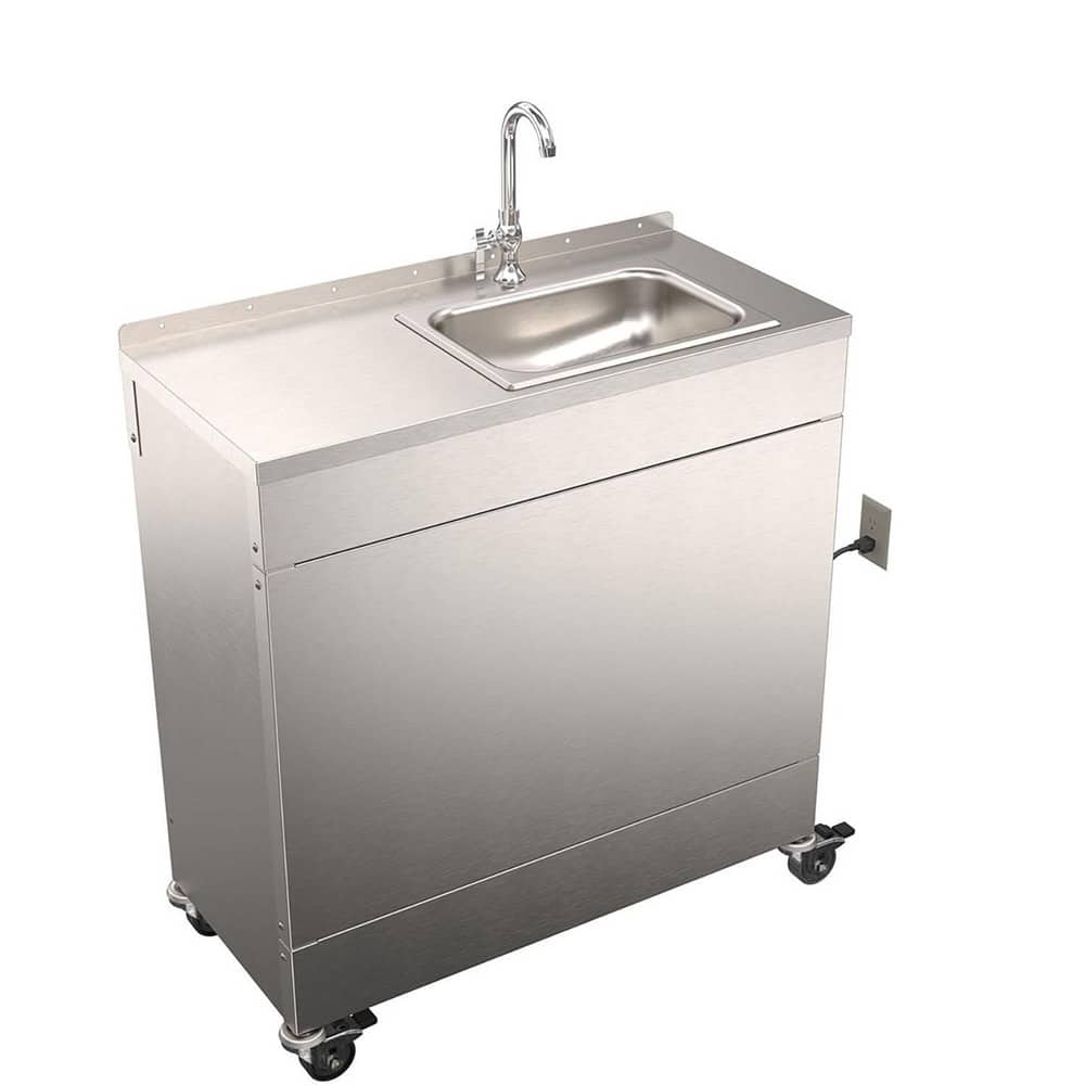 Sinks; Type: Portable; Outside Length: 35 in; Outside Length: 35 in; Mounting Location: Portable; Outside Width: 16.500; Number Of Bowls: 1; Outside Height: 37.5 in; Material: Type 304 Stainless Steel; Faucet Included: Yes; Faucet Type: Single Handle Goos