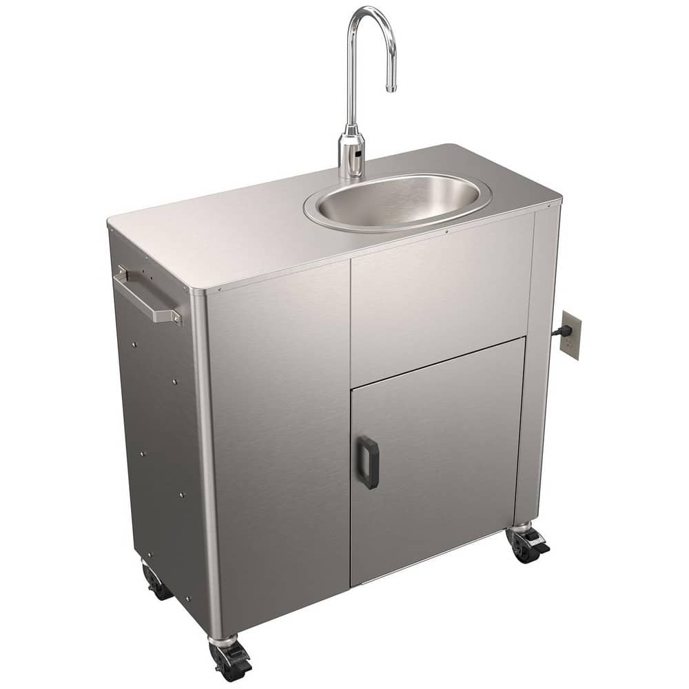 Sinks; Type: Portable; Outside Length: 35 in; Outside Length: 35 in; Mounting Location: Portable; Outside Width: 16.500; Number Of Bowls: 1; Outside Height: 36.75 in; Material: Type 304 Stainless Steel; Faucet Included: Yes; Faucet Type: Sensor Gooseneck;