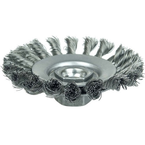 4″ Knot Wire Bevel Brush, .014″ Steel Fill, M10x1.50 Nut - Industrial Tool & Supply
