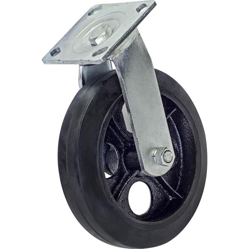 Swivel Caster Wheel: Hard Rubber, 8″ Dia, 1.5″ Wide 3,000 lb Capacity