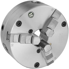 Self-Centering Manual Lathe Chuck: 3-Jaw,  10″ Dia Two-Piece Jaws, Plain Back Mount, 2,000 Max RPM