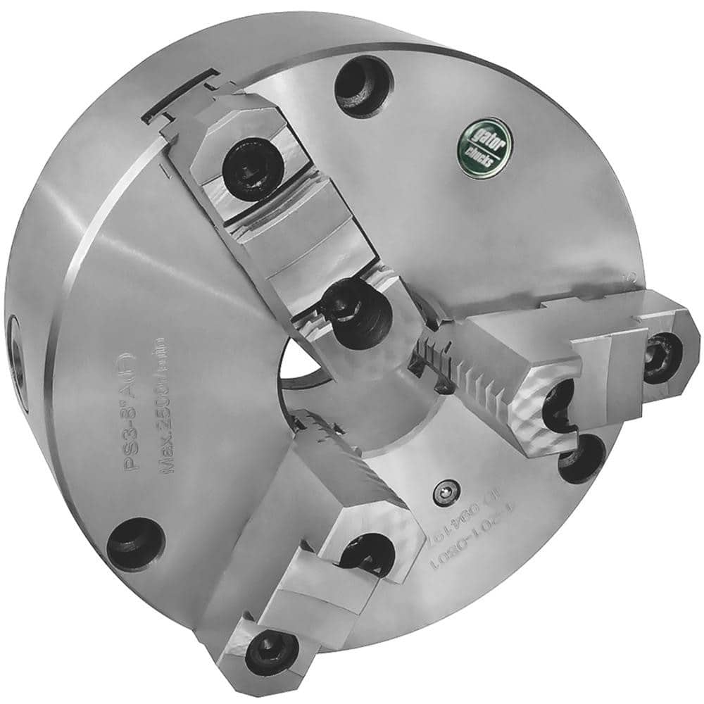 Self-Centering Manual Lathe Chuck: 3-Jaw,  6″ Dia Two-Piece Jaws, Front Mount, 3,000 Max RPM