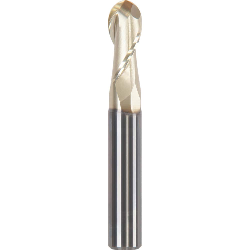 Ball End Mill: 0.3937″ Dia, 0.8661″ LOC, 2 Flute, Solid Carbide ZrN Coated