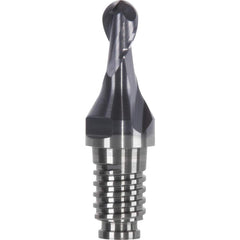 Ball End Mill Heads; Mill Diameter (mm): 2.50; Mill Diameter (Decimal Inch): 0.0984; Number of Flutes: 2; Length of Cut (mm): 3.5000; Length of Cut (Inch): 0.1378; Connection Type: Duo-Lock 10; Overall Length (mm): 20.0000; Overall Length (Inch): 0.7874;