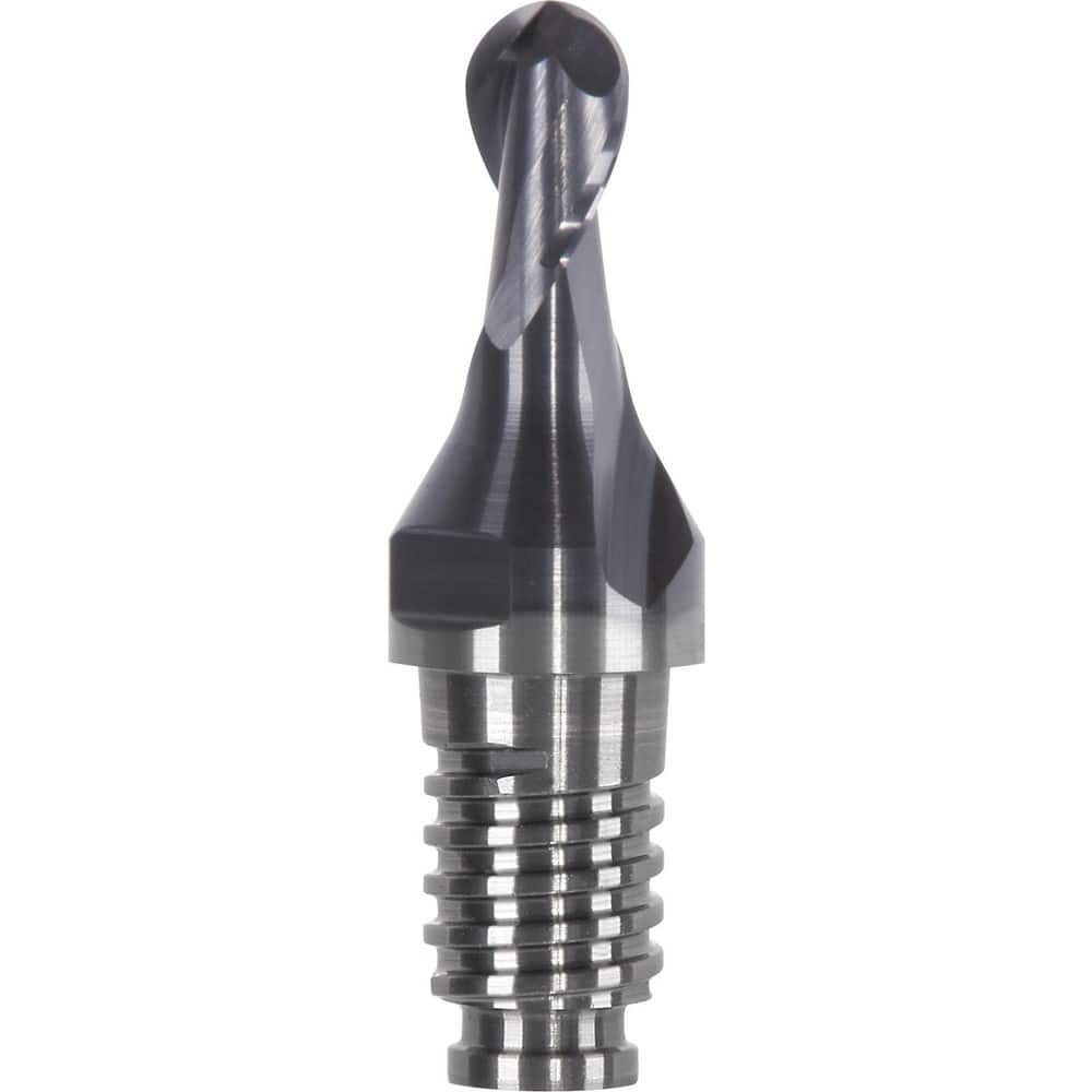 Ball End Mill Heads; Mill Diameter (mm): 3.00; Mill Diameter (Decimal Inch): 0.1181; Number of Flutes: 2; Length of Cut (mm): 4.5000; Length of Cut (Inch): 0.1772; Connection Type: Duo-Lock 10; Overall Length (mm): 20.0000; Overall Length (Inch): 0.7874;