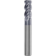 Corner Radius End Mill: 0.3937″ Dia, 0.8661″ LOC, 0.02″ Radius, 4 Flutes, Solid Carbide 2.87″ OAL, 0.3937″ Shank Dia, Helix, AlTiN Coated, Centercutting
