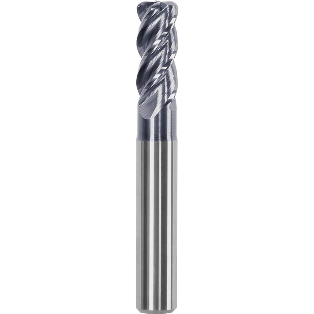 Corner Radius End Mill: 0.3937″ Dia, 0.8661″ LOC, 0.01″ Radius, 4 Flutes, Solid Carbide 2.87″ OAL, 0.3937″ Shank Dia, Helix, AlTiN Coated, Centercutting