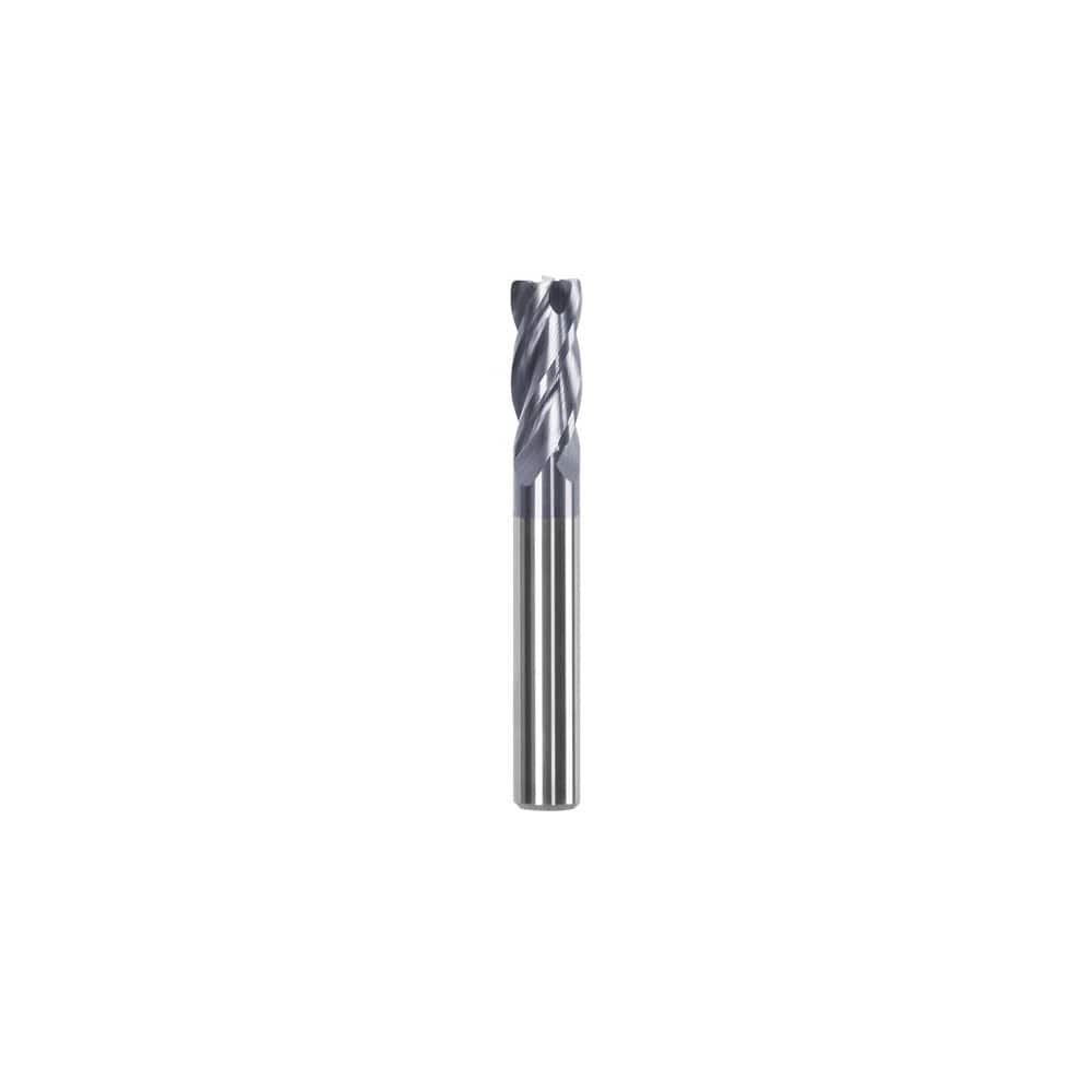 Corner Radius End Mill: 3/4″ Dia, 1-1/2″ LOC, 0.06″ Radius, 4 Flutes, Solid Carbide 4″ OAL, 3/4″ Shank Dia, Helix, AlTiN Coated, Centercutting