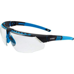 Uvex - Clear Lenses, Framed Safety Glasses - Scratch Resistant, Blue Frame, Adjustable Temples, Size Universal, Wrap Around - Industrial Tool & Supply