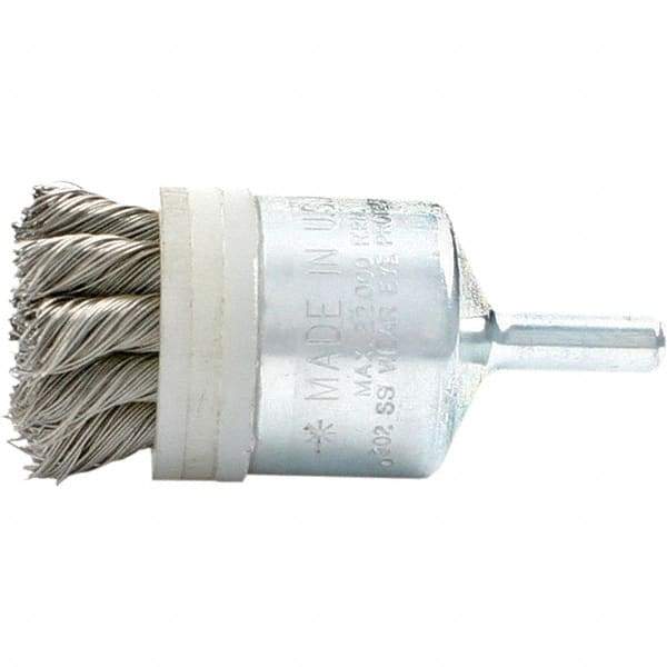 Brush Research Mfg. - 3/4" Brush Diam, Knotted, End Brush - 1/4" Diam Steel Shank, 20,000 Max RPM - Industrial Tool & Supply