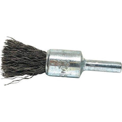 Brush Research Mfg. - 1/2" Brush Diam, Crimped, End Brush - 1/4" Diam Steel Shank, 20,000 Max RPM - Industrial Tool & Supply