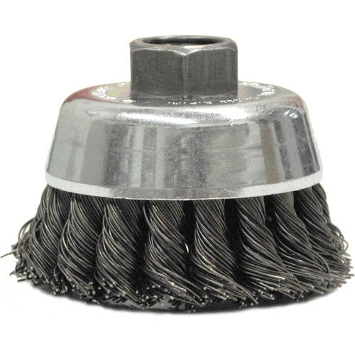 2-3/4″ Single Row Knot Wire Cup Brush, .020″ Steel Fill, M10x1.25 Nut - Industrial Tool & Supply