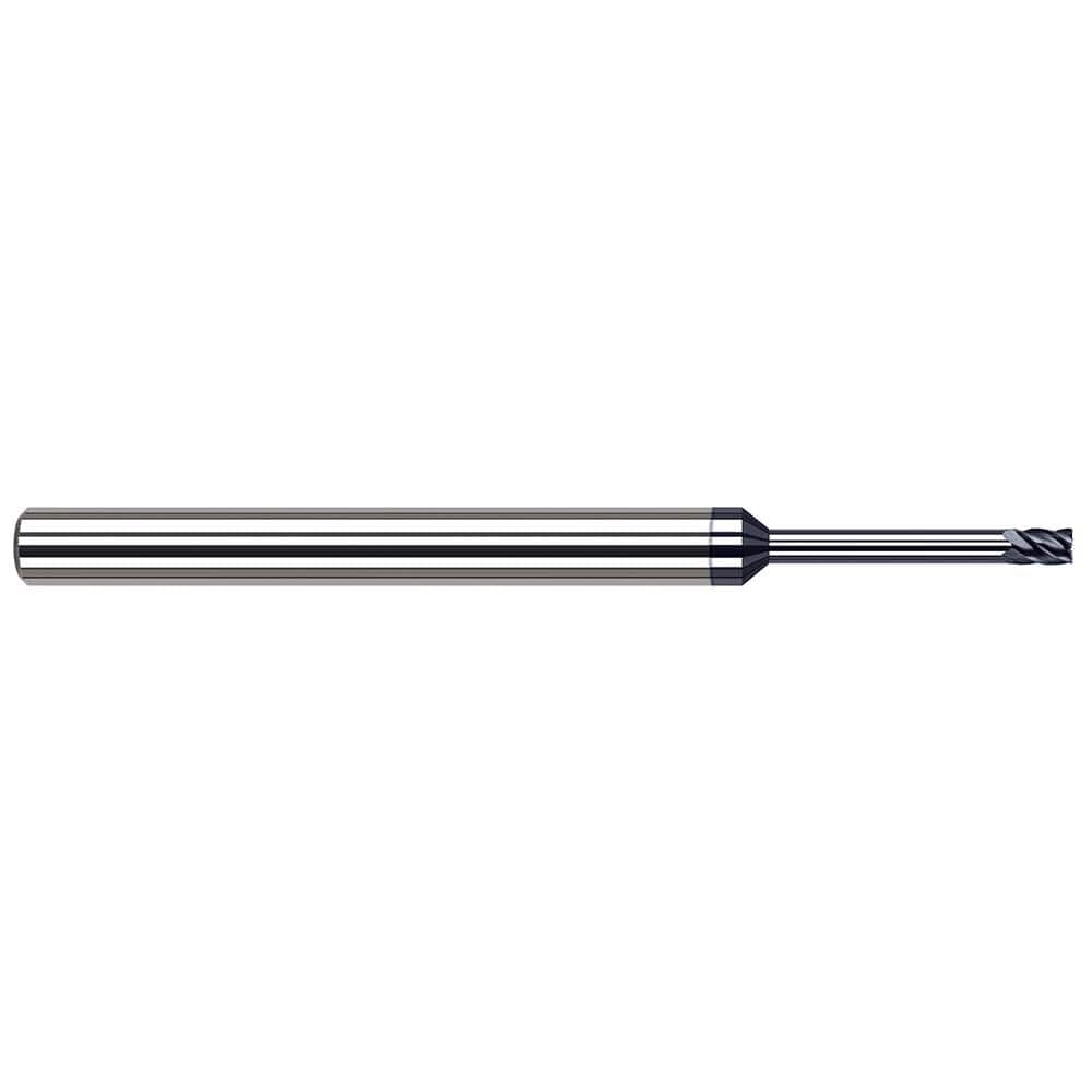 Corner Radius End Mill: 0.187″ Dia, 0.285″ LOC, 0.005″ Radius, 5 Flutes, Solid Carbide 3″ OAL, 1/4″ Shank Dia, 37 ° Helix, AlTiN Coated, Corner Radius End