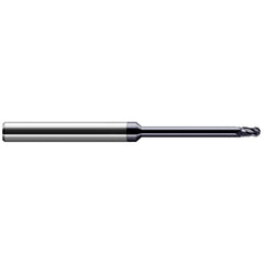 Ball End Mill: 0.015″ Dia, 0.022″ LOC, 4 Flute, Solid Carbide 2-1/2″ OAL, 1/8″ Shank Dia, 34 ° Helix, AlTiN Coated, Single End