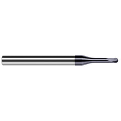 Ball End Mill: 0.25″ Dia, 0.2″ LOC, 2 Flute, Solid Carbide 2-1/2″ OAL, 1/4″ Shank Dia, 20 ° Helix, AlTiN Coated, Single End