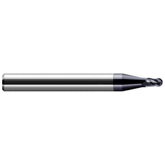 Ball End Mill: 0.055″ Dia, 0.082″ LOC, 2 Flute, Solid Carbide 1-1/2″ OAL, 1/8″ Shank Dia, 30 ° Helix, AlTiN Coated, Single End