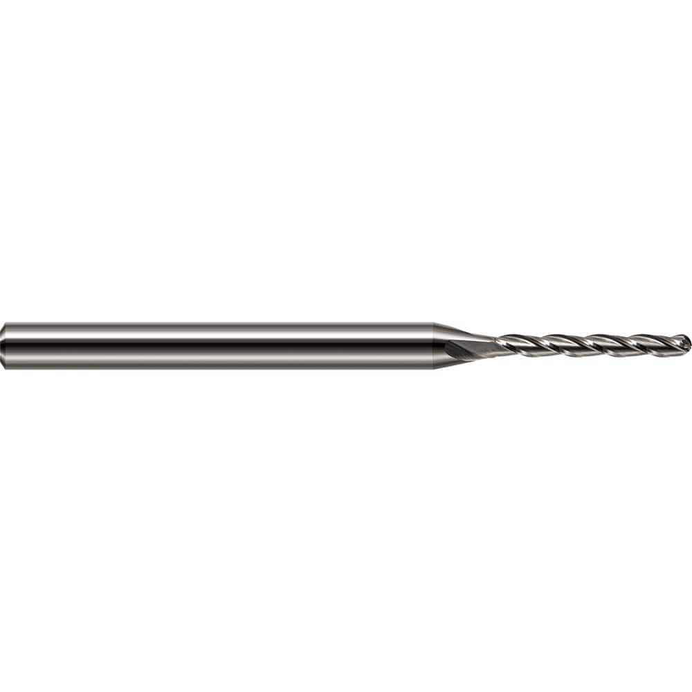 Ball End Mill: 0.015″ Dia, 0.125″ LOC, 3 Flute, Solid Carbide 2-1/2″ OAL, 1/8″ Shank Dia, 30 ° Helix, Uncoated, Single End
