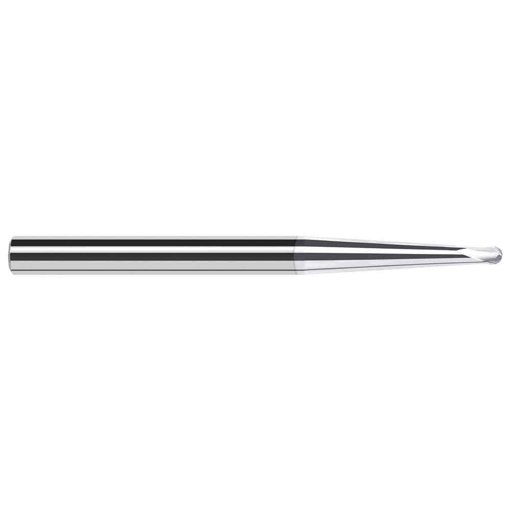 Ball End Mill: 0.187″ Dia, 0.15″ LOC, 2 Flute, Solid Carbide 2-1/2″ OAL, 1/4″ Shank Dia, 45 ° Helix, TiB2 Coated, Single End