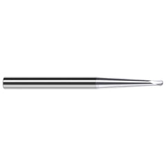 Ball End Mill: 0.187″ Dia, 0.15″ LOC, 2 Flute, Solid Carbide 2-1/2″ OAL, 1/4″ Shank Dia, 45 ° Helix, TiB2 Coated, Single End