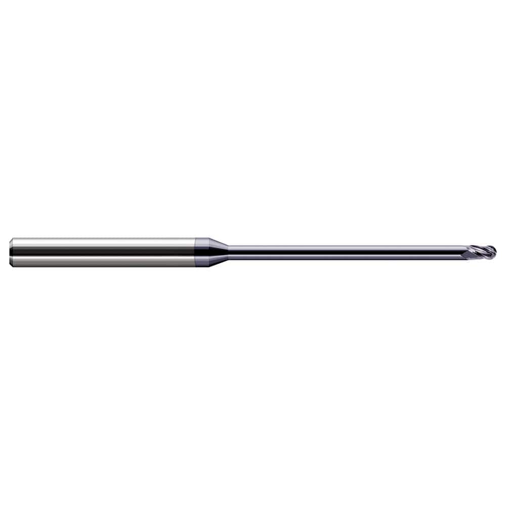 Ball End Mill: 0.25″ Dia, 0.375″ LOC, 4 Flute, Solid Carbide 6″ OAL, 1/4″ Shank Dia, 30 ° Helix, AlTiN Coated, Single End