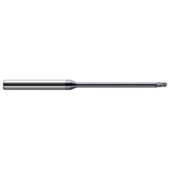 Ball End Mill: 0.01″ Dia, 0.015″ LOC, 3 Flute, Solid Carbide 2-1/2″ OAL, 1/8″ Shank Dia, 30 ° Helix, AlTiN Coated, Single End