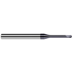 Ball End Mill: 0.078″ Dia, 0.062″ LOC, 2 Flute, Solid Carbide 2-1/2″ OAL, 1/4″ Shank Dia, 20 ° Helix, AlTiN Coated, Single End