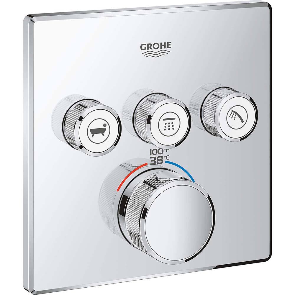 Grohe - Tub & Shower Faucets; Type: Valve Only Trim kit ; Style: Grohtherm Smartcontrol ; Design: 3-Way ; Material: Metal ; Handle Type: Knob ; Handle Material: Metal - Exact Industrial Supply