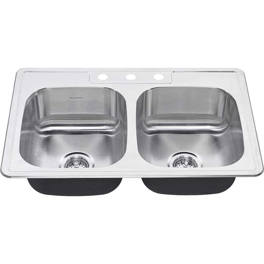 American Standard - Sinks; Type: Double Bowl Stainless Steel Kitchen Sink ; Outside Length: 22 (Inch); Outside Length: 22.000 (Decimal Inch); Outside Width: 33.000 (Decimal Inch); Outside Width: 33 (Inch); Outside Height: 8.0000 (Decimal Inch) - Exact Industrial Supply
