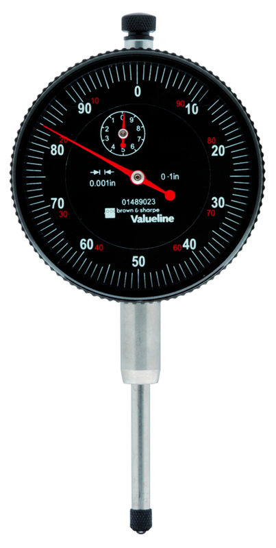 2-1/4" Face 0-100 Dial Reading .001" Graduation Black Face Indicator - Industrial Tool & Supply