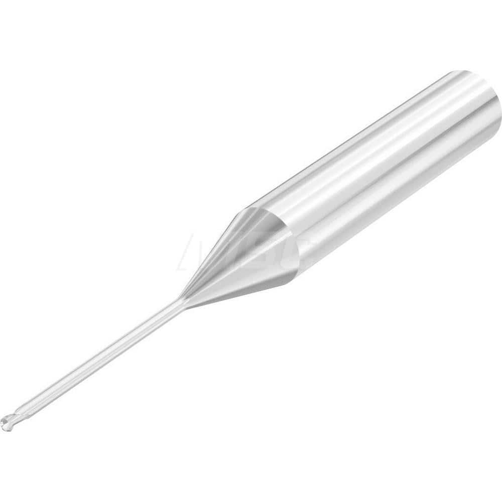 Ball End Mill: 0.0394″ Dia, 0.04″ LOC, 2 Flute, Solid Carbide 55 mm OAL, 35 ° Helix, Uncoated, Single End, Series SMB410