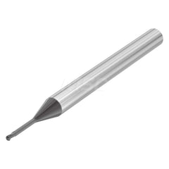 Ball End Mill: 0.0236″ Dia, 0.02″ LOC, 2 Flute, Solid Carbide 50 mm OAL, 30 ° Helix, Uncoated, Single End, Series SMB610