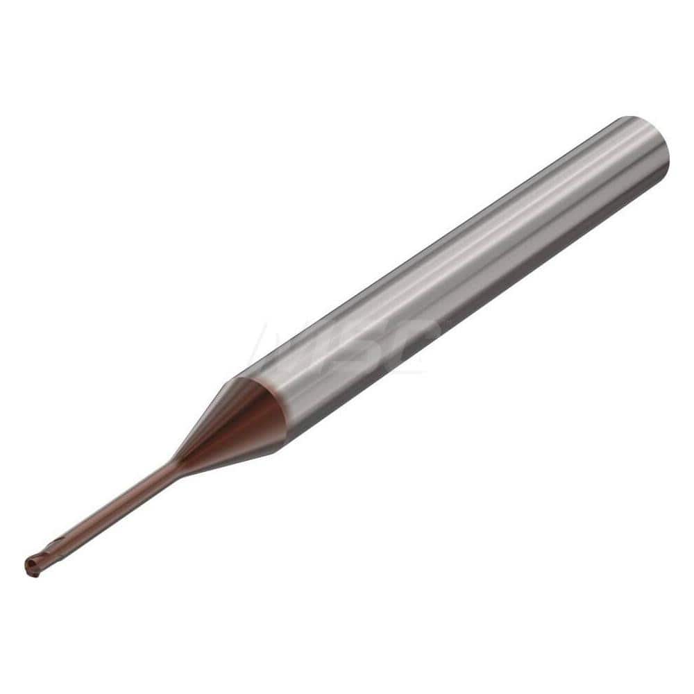 Ball End Mill: 0.0591″ Dia, 0.06″ LOC, 2 Flute, Solid Carbide 50 mm OAL, 30 ° Helix, HXT Coated, Single End, Series SMB714