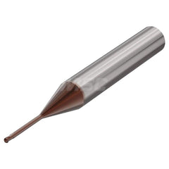 Ball End Mill: 0.1181″ Dia, 0.12″ LOC, 2 Flute, Solid Carbide 50 mm OAL, 30 ° Helix, HXT Coated, Single End, Series SMB716