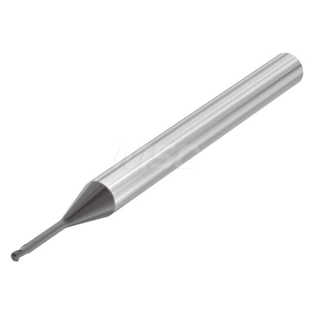 Ball End Mill: 0.0394″ Dia, 0.04″ LOC, 2 Flute, Solid Carbide 50 mm OAL, 30 ° Helix, Uncoated, Single End, Series SMB610