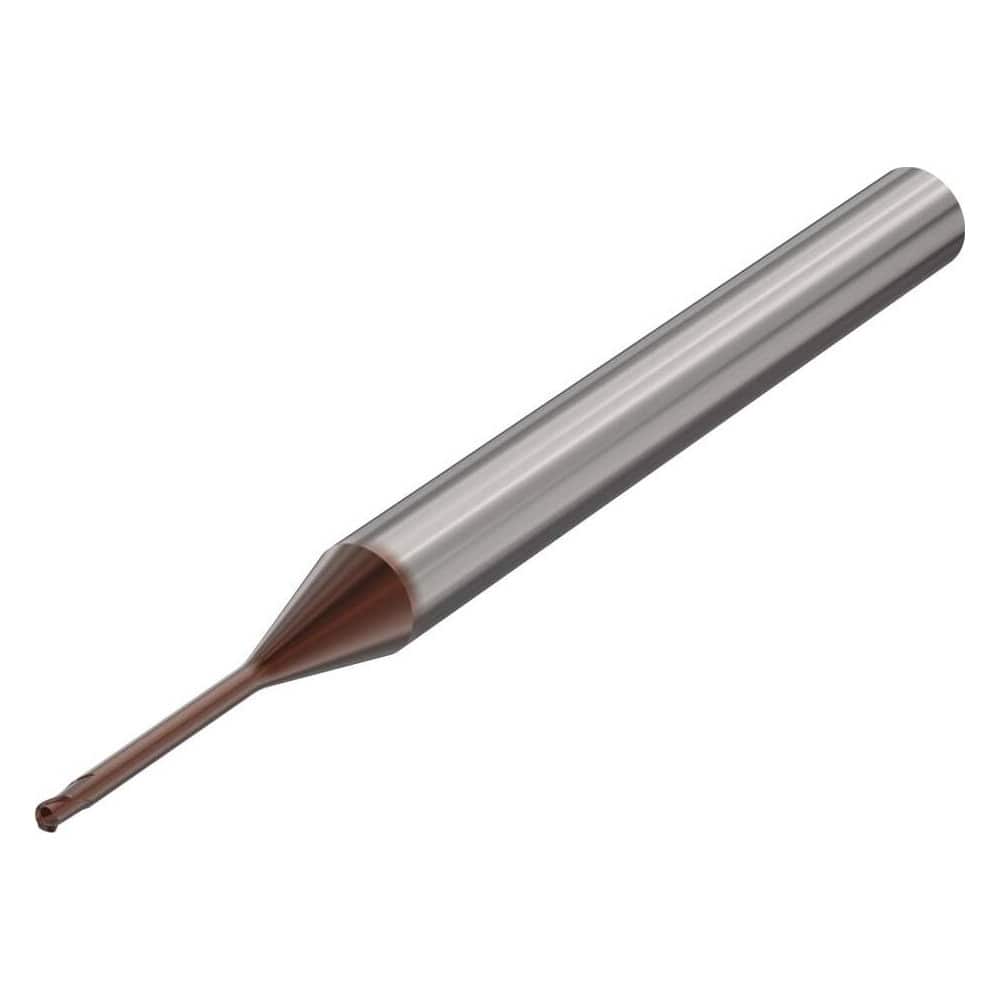 Ball End Mill: 0.0787″ Dia, 0.08″ LOC, 2 Flute, Solid Carbide 50 mm OAL, 30 ° Helix, HXT Coated, Single End, Series SMB714