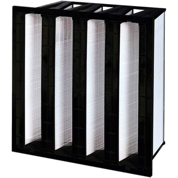 Pleated Air Filter: 20 x 20 x 12″, MERV 16, V-Bank Mini-Pleat Microfiberglass, Plastic Frame, 1,736 CFM