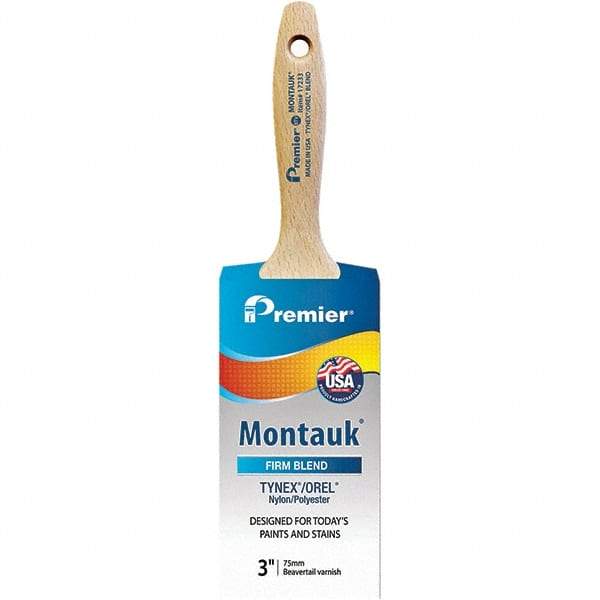 Premier Paint Roller - 3" Tapered Nylon/Polyester Varnish Brush - 3-3/16" Bristle Length, 5-1/2" Wood Beavertail Handle - Industrial Tool & Supply