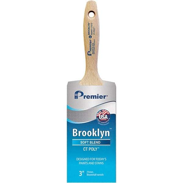 Premier Paint Roller - 3" Tapered Polyester Varnish Brush - 3-3/16" Bristle Length, 5-3/4" Wood Beavertail Handle - Industrial Tool & Supply