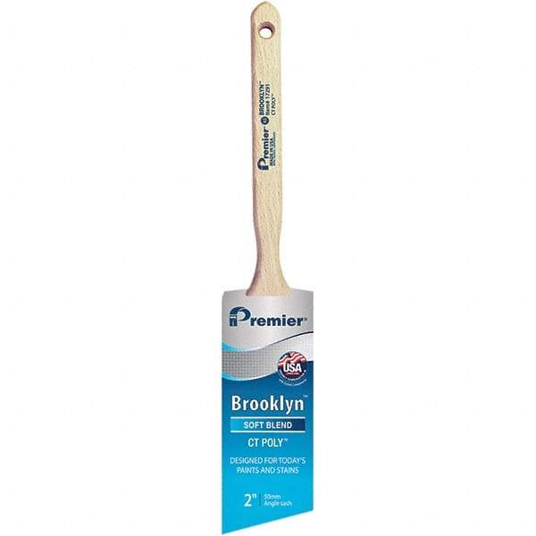 Premier Paint Roller - 2" Tapered Polyester Angular Brush - 2-11/16" Bristle Length, 7" Wood Sash Handle - Industrial Tool & Supply