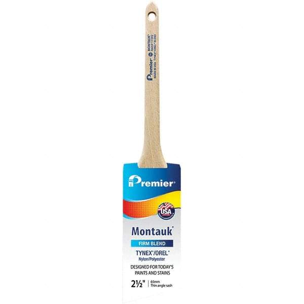 Premier Paint Roller - 2-1/2" Tapered Nylon/Polyester Trim Brush - 2-11/16" Bristle Length, 8" Wood Sash Handle - Industrial Tool & Supply