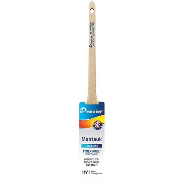 Premier Paint Roller - 1-1/2" Tapered Nylon/Polyester Trim Brush - 2-3/16" Bristle Length, 7" Wood Sash Handle - Industrial Tool & Supply