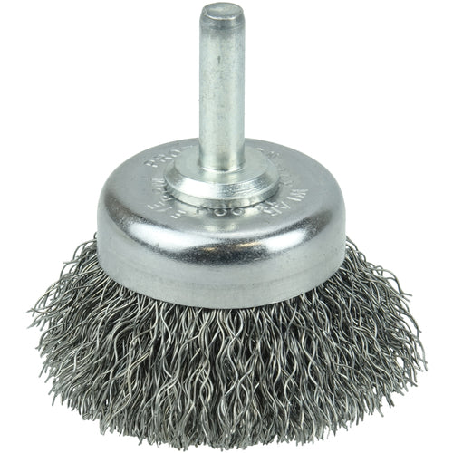1 3/4″ Crimped Wire Utility Cup Brush, .0118″ Steel Fill, 1/4″ Stem - Industrial Tool & Supply
