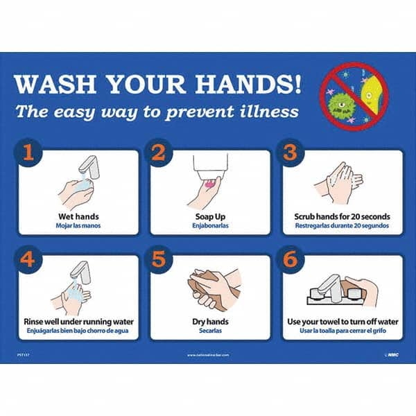 NMC - "Wash Your Hands! - The Easy Way to Prevent Illness", 24" Wide x 18" High, Paper Safety Sign - Industrial Tool & Supply