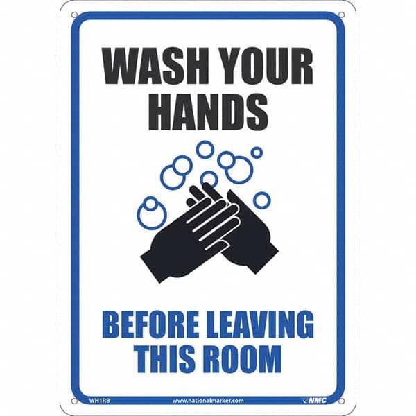 NMC - "Wash Your Hands Before Leaving This Room", 10" Wide x 14" High, Rigid Plastic Safety Sign - Industrial Tool & Supply