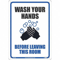 NMC - "Wash Your Hands Before Leaving This Room", 10" Wide x 14" High, Rigid Plastic Safety Sign - Industrial Tool & Supply