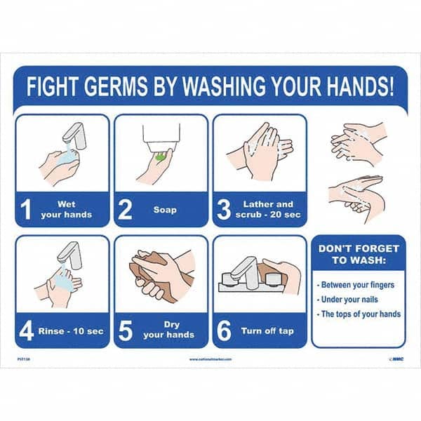 NMC - "Fight Germs By Washing Your Hands!", 24" Wide x 18" High, Paper Safety Sign - Industrial Tool & Supply