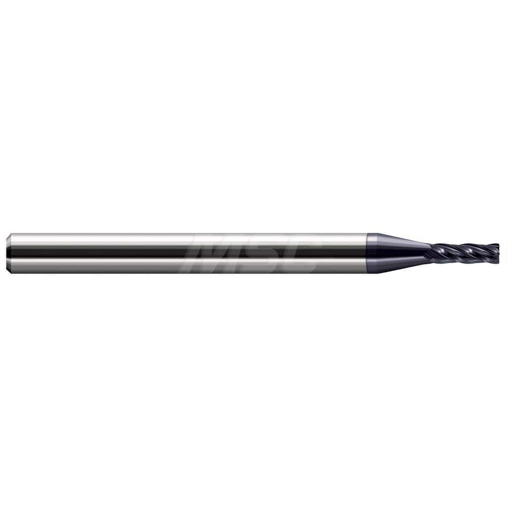 Corner Radius End Mill: 1/16″ Dia, 1/4″ LOC, 0.005″ Radius, 4 Flutes, Solid Carbide 2-1/2″ OAL, 1/8″ Shank Dia, 30 ° Helix, AlTiN Coated, Corner Radius End, Centercutting