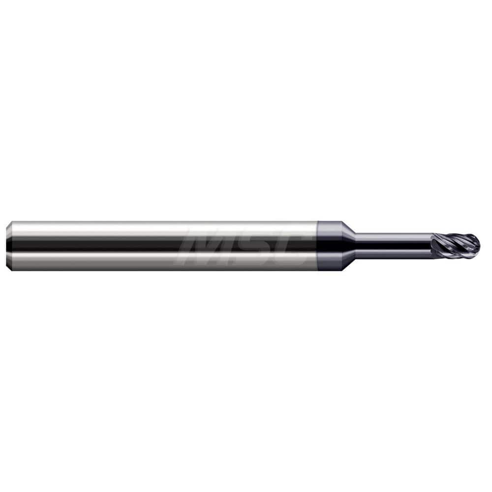 Ball End Mill: 0.062″ Dia, 0.093″ LOC, 6 Flute, Solid Carbide 2-1/2″ OAL, 1/4″ Shank Dia, 37 ° Helix, AlTiN Nano Coated, Single End